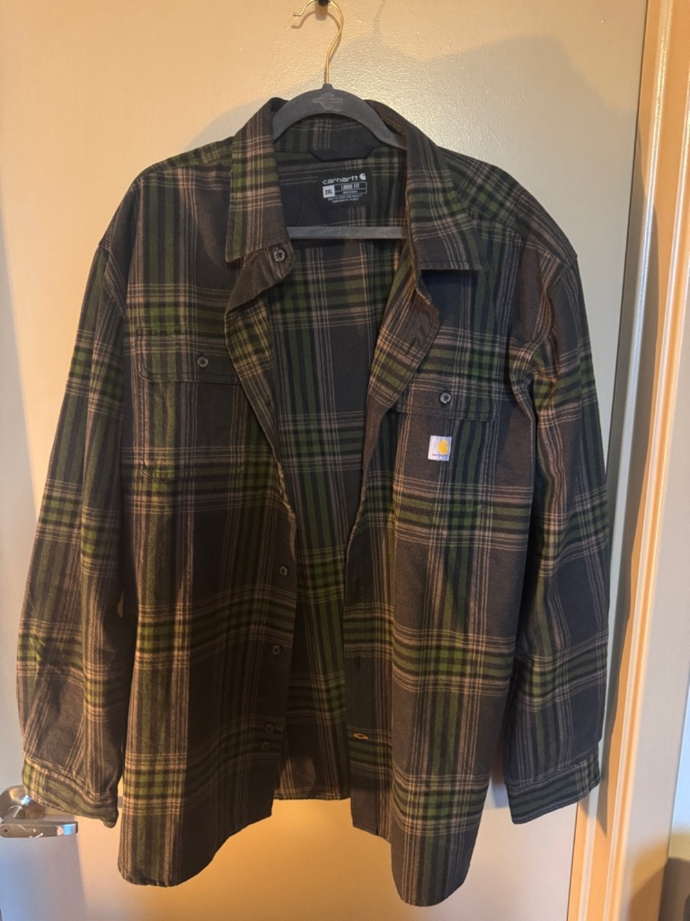 Carhartt Green & Black Plaid Flannel Work Jacket